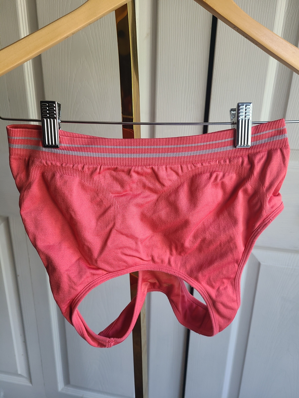 Balance Collection Coral Pink Sports Bra with Striped Waistband
